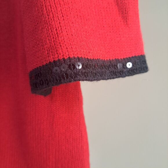 Style & Co Red White Black Sequin Trim Knit Sweater Dress & Scarf Set - Size P/L - Picture 5 of 16